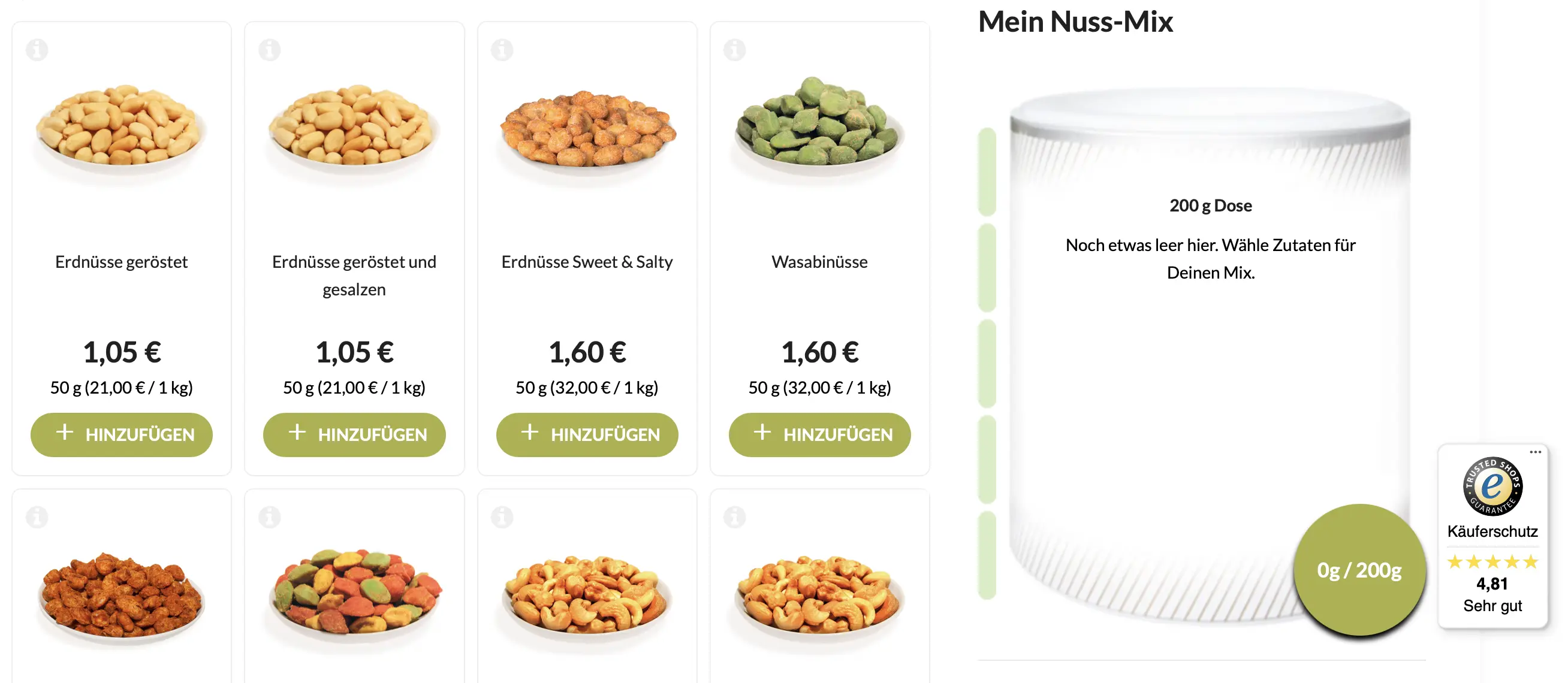 Nuss-Mixer Konfigurator (Screenshot von der KERNenergie Website)